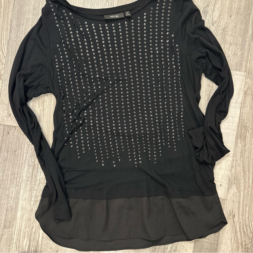 Apt 9 Womens Blouse Medium Black Metallic Casual Knit Long Sleeves Holiday